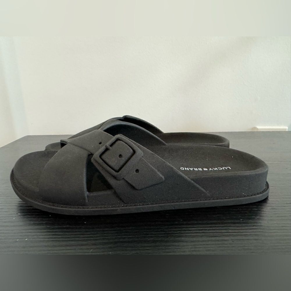 Lucky Brand Women's Roseleen Black Slip On Sandals Size 10 summer shoes
